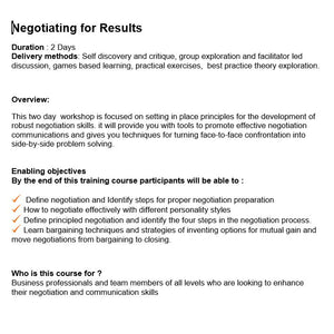 Negotiation Skills - Training Workshop Pack