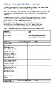 Sample HR Documents - Outline of a job Induction Checklist