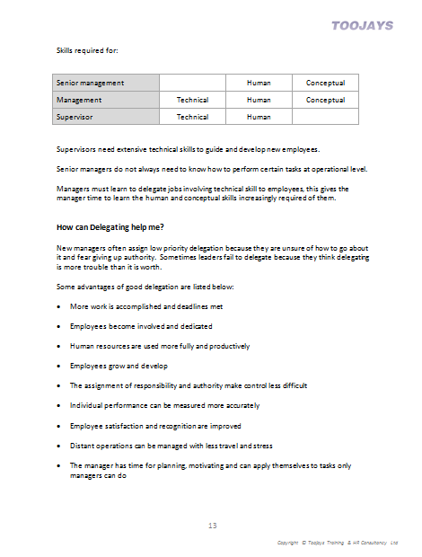 Delegating Skills - Skills Development Workbook