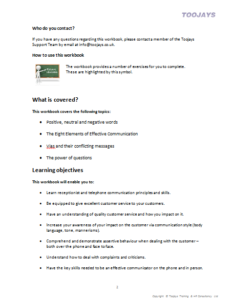 Receptionist Skills - Skills Development Workbook